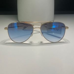 LE SPECS-EVERMORE- SUNGLASSES GOLD AVIATOR BLUE LENS - NEW WITH TAG